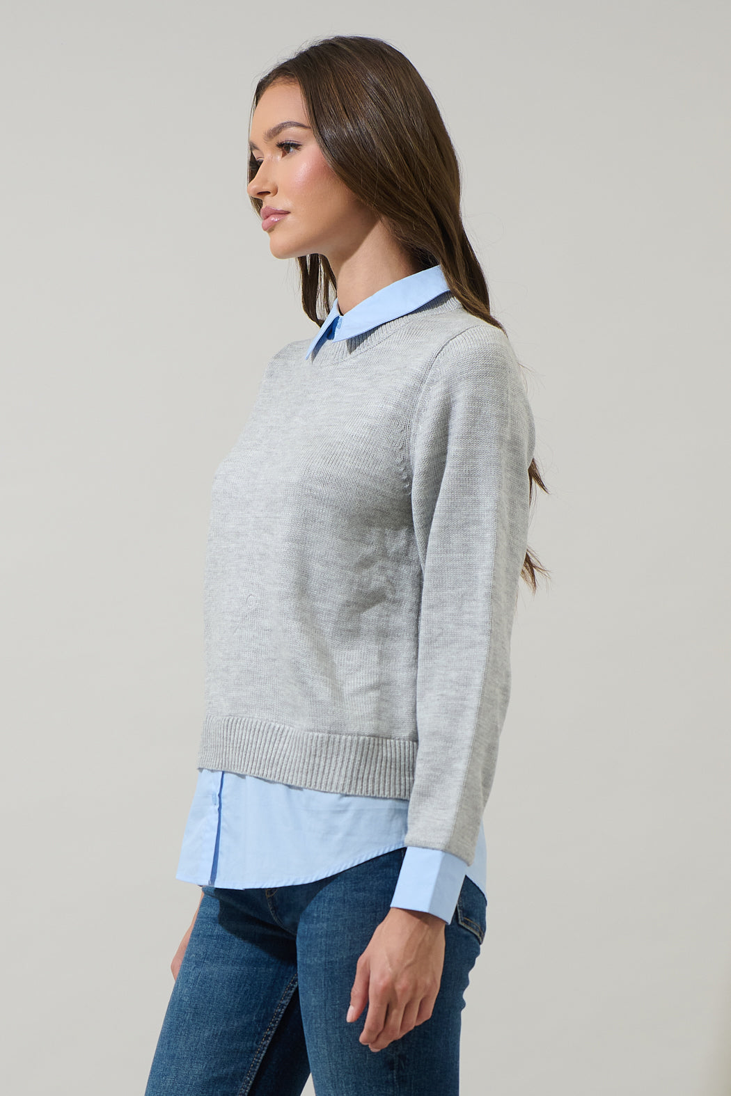 Azira Mix Media Collared Sweater