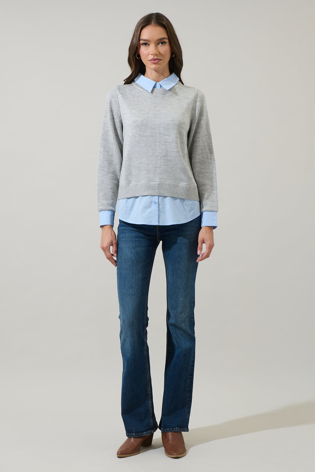 Azira Mix Media Collared Sweater