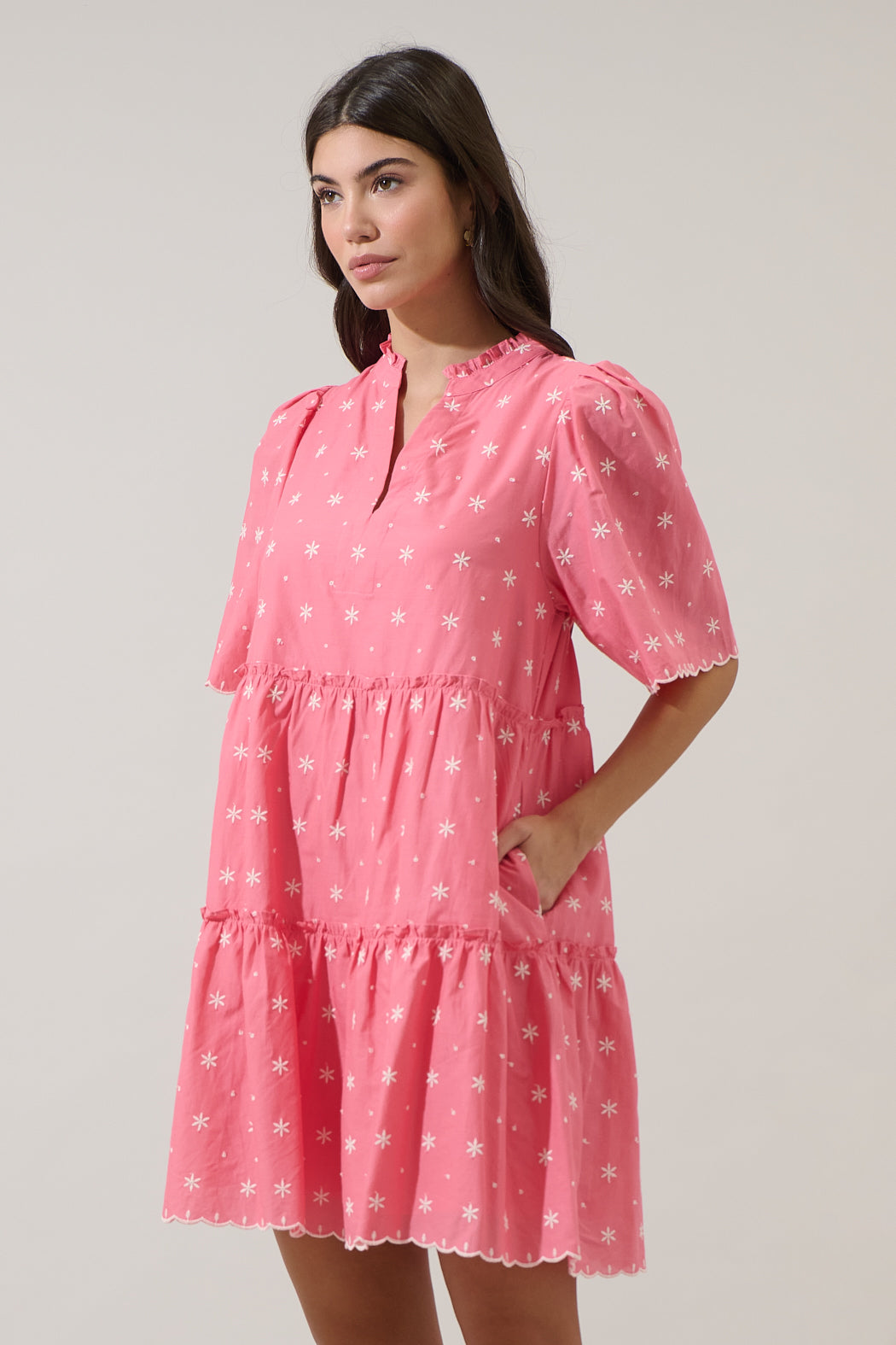 Asbury Embroidered Dixie Split Neck Shift Dress