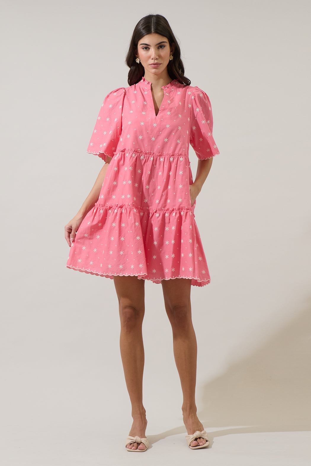 Asbury Embroidered Dixie Split Neck Shift Dress