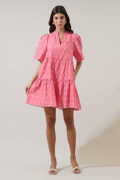 Asbury Embroidered Dixie Split Neck Shift Dress