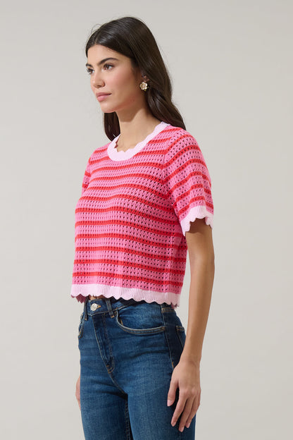 Clarie Stripe Crochet Sweater Top