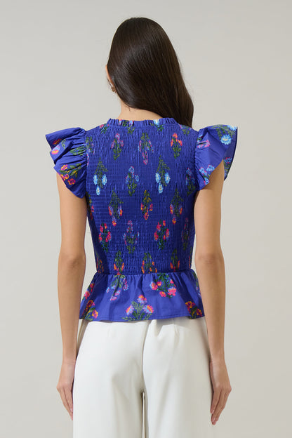 Clemen Floral Brish Smocked Ruffle Top