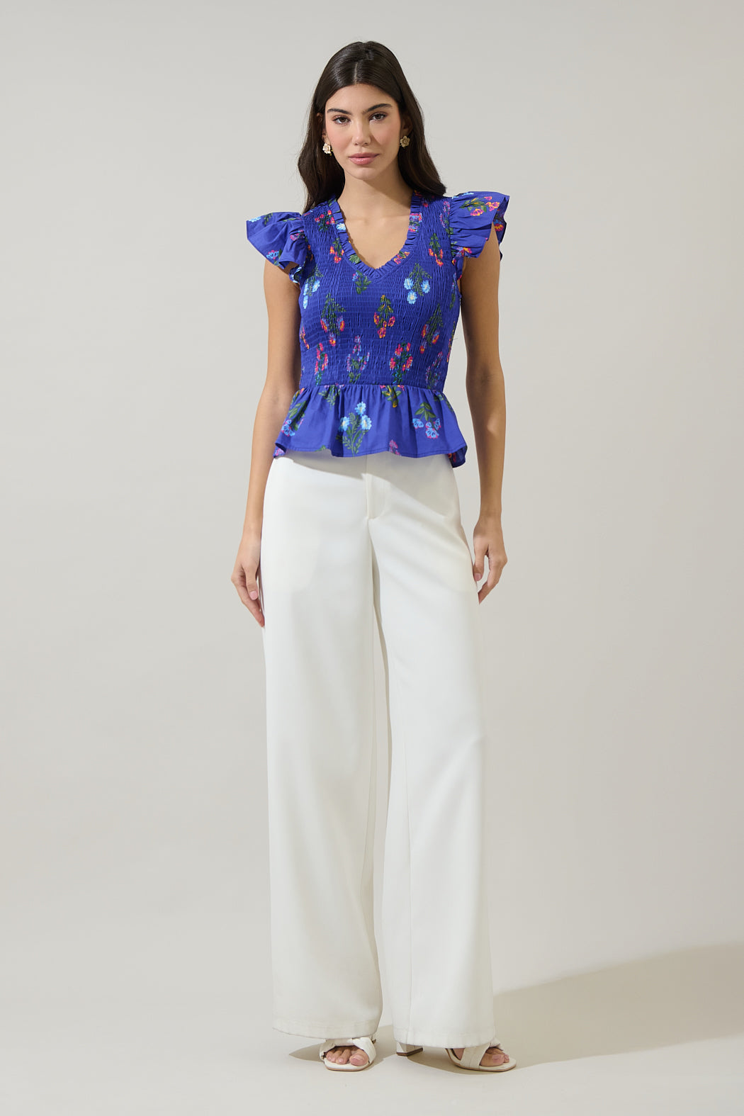 Clemen Floral Brish Smocked Ruffle Top