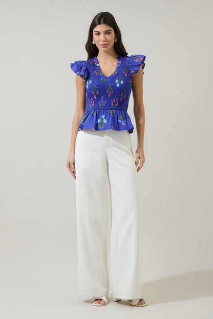 Clemen Floral Brish Smocked Ruffle Top
