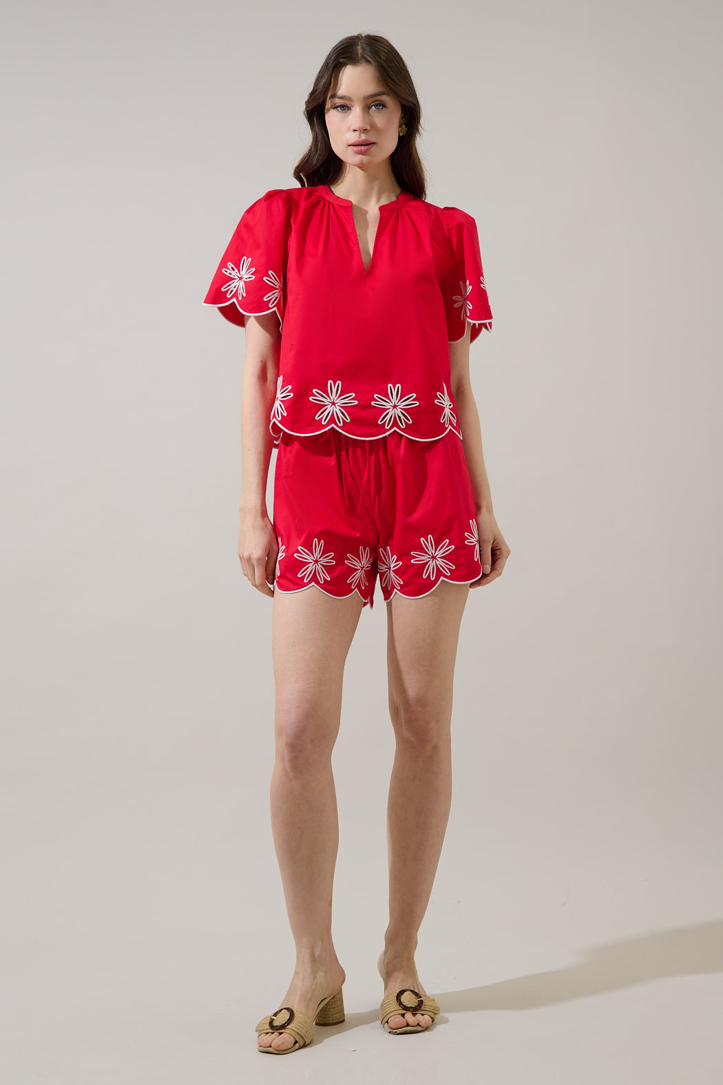 Dayna Embroidered Scalloped Shorts