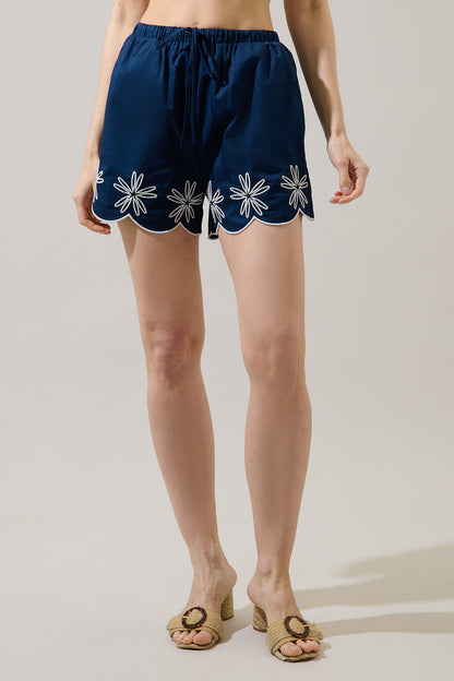 Dayna Embroidered Scalloped Shorts