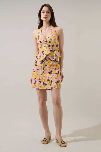 Desery Linen Mini Skirt Lemon