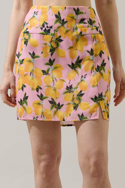 Desery Linen Mini Skirt Lemon
