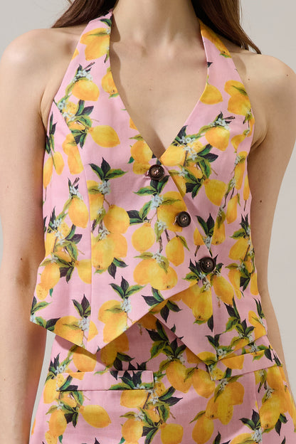 Desery Linen Asymmetric Vest Top Lemon