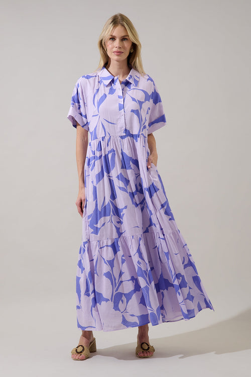 Astera Collared Button Up Maxi Dress Nataly Floral