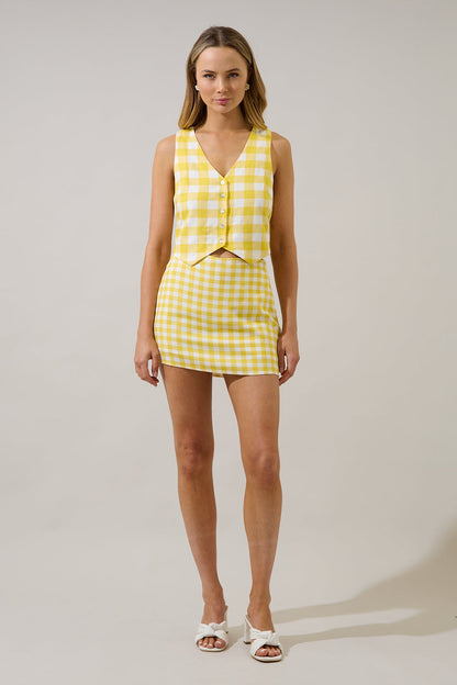 Ciendra High Waist Mini Skirt Gingham
