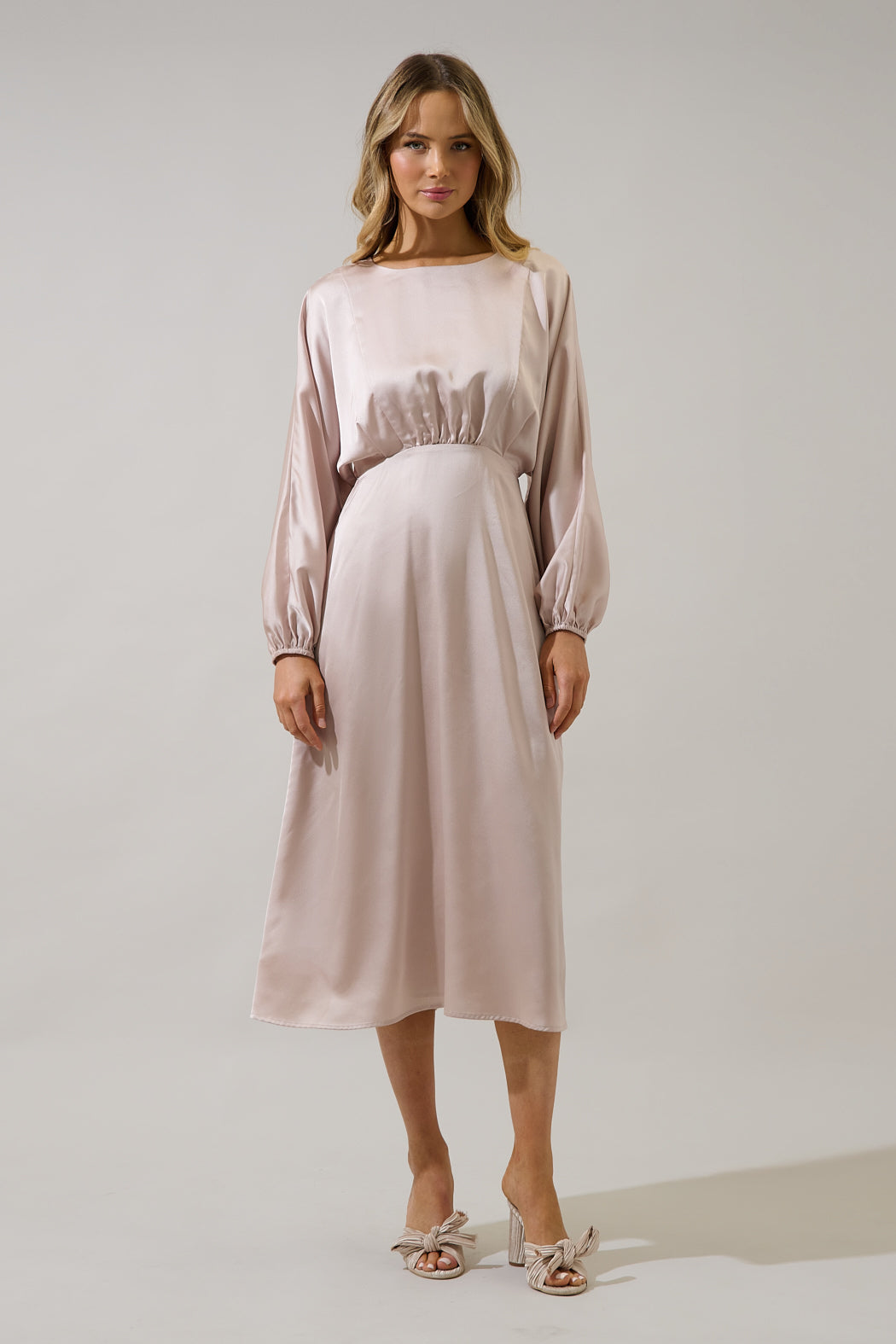 Chateau Satin Dolman Sleeve Midi Dress