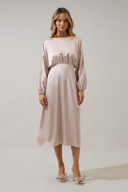 Chateau Satin Dolman Sleeve Midi Dress