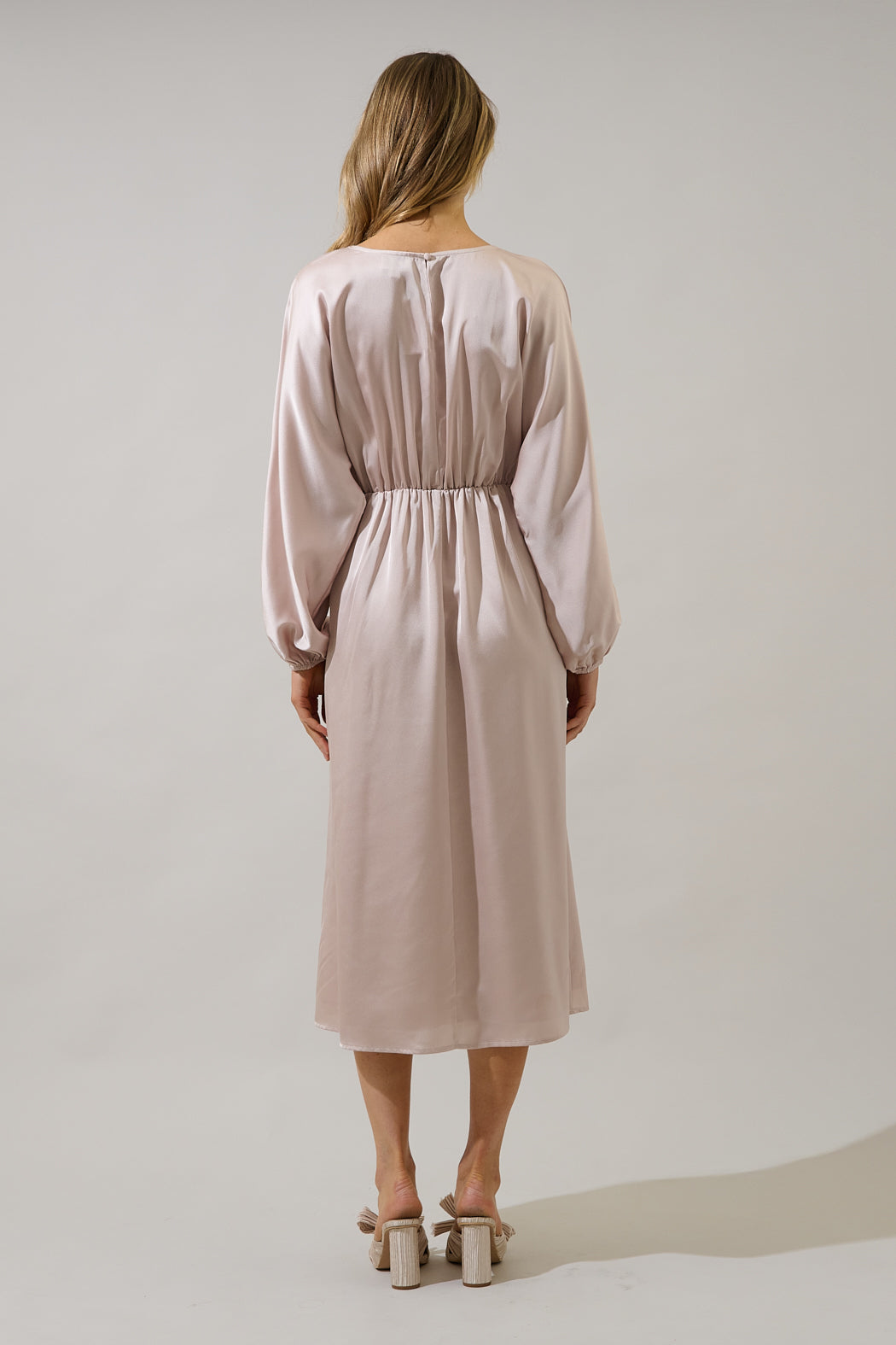 Chateau Satin Dolman Sleeve Midi Dress