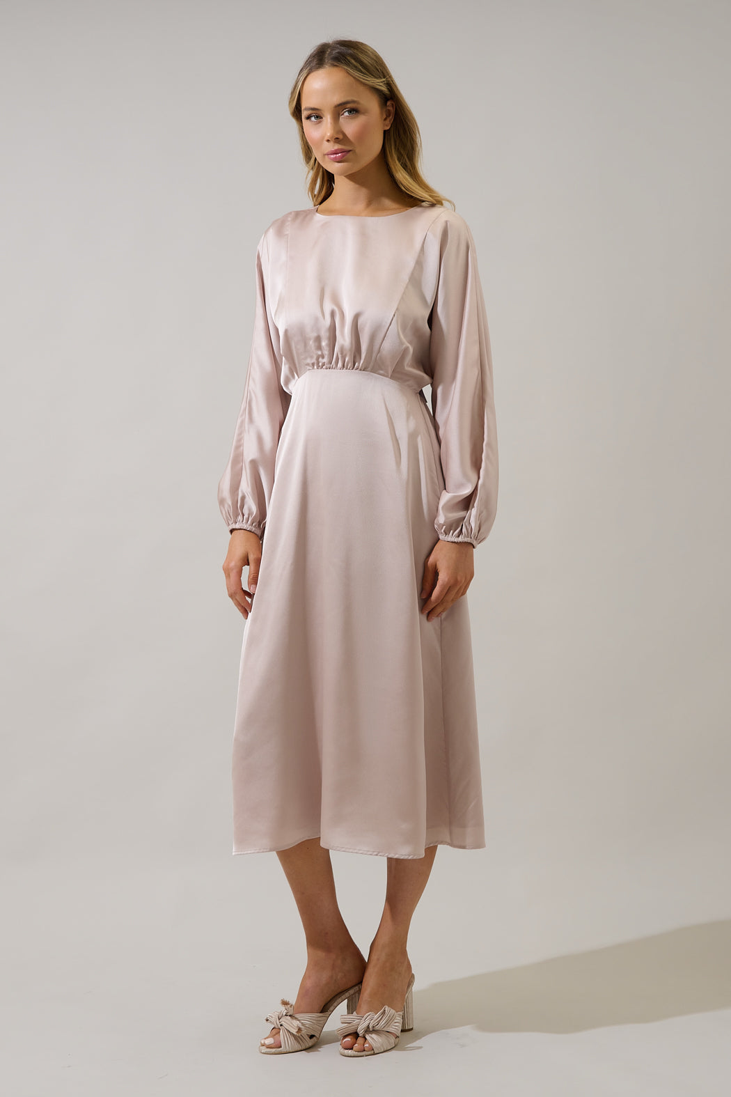 Chateau Satin Dolman Sleeve Midi Dress