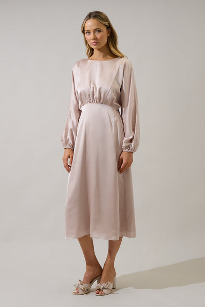 Chateau Satin Dolman Sleeve Midi Dress