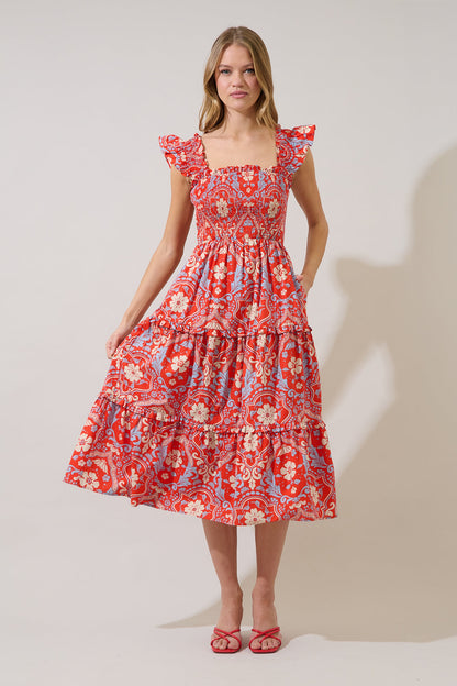 Emy Smocked Midi Dress Elvina Floral