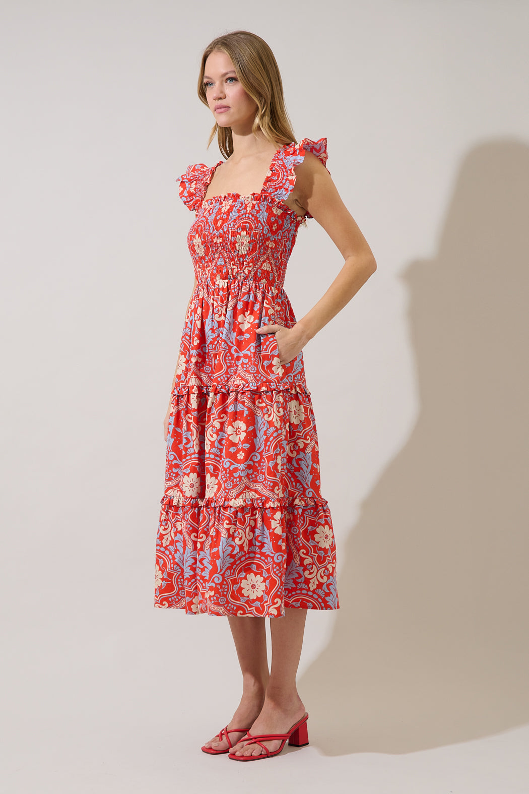 Emy Smocked Midi Dress Elvina Floral