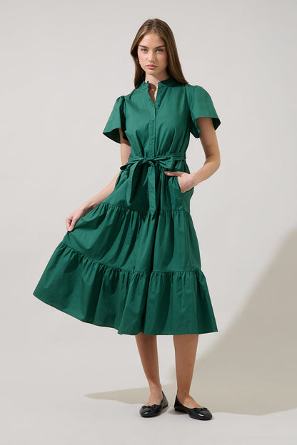 Bellucci Poplin Button Front Tiered Midi Dress