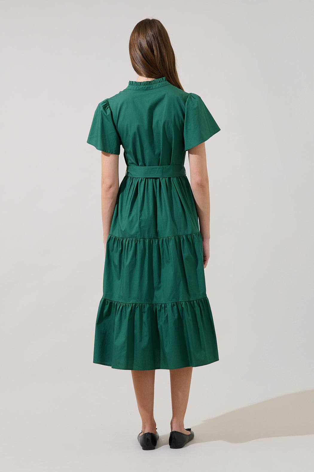 Bellucci Poplin Button Front Tiered Midi Dress