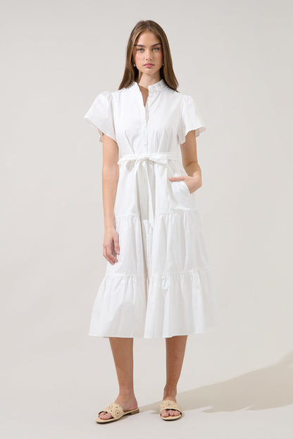 Bellucci Poplin Button Front Tiered Midi Dress