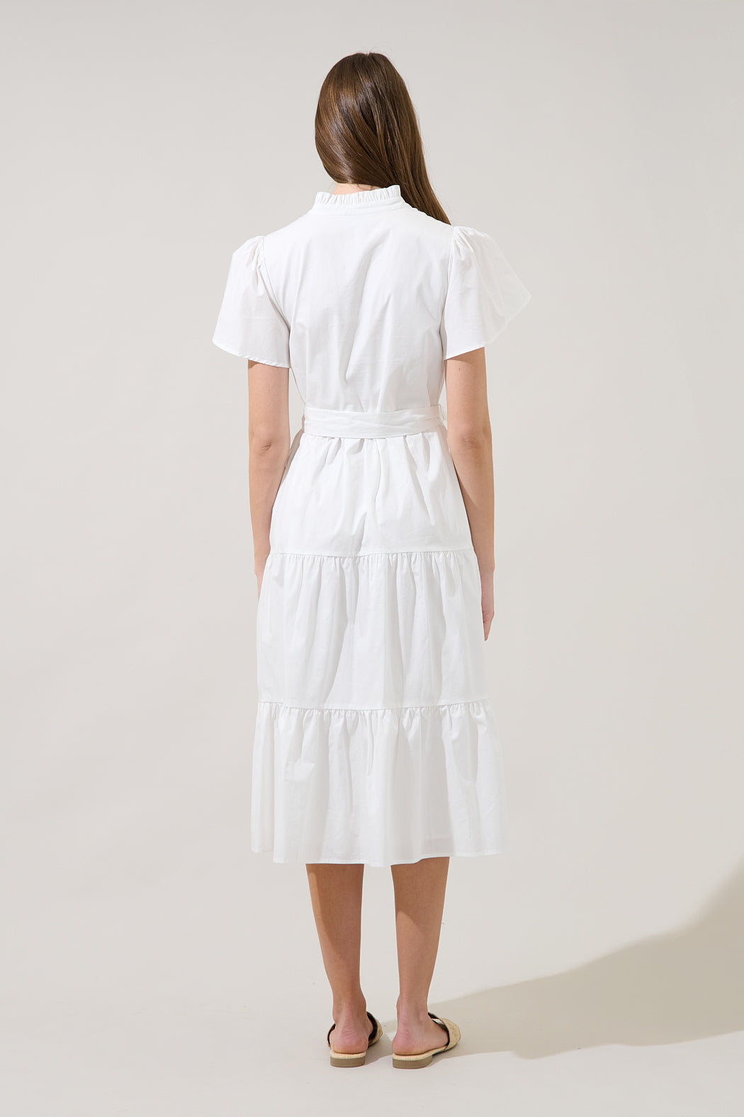 Bellucci Poplin Button Front Tiered Midi Dress