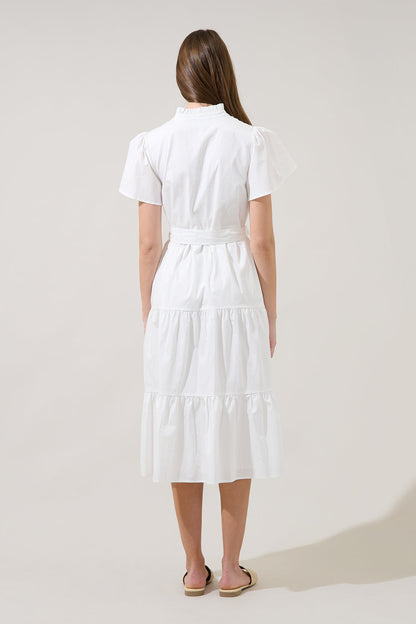 Bellucci Poplin Button Front Tiered Midi Dress