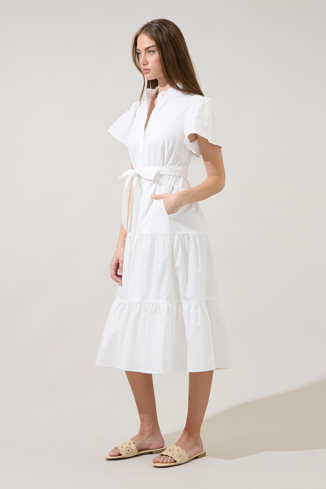Bellucci Poplin Button Front Tiered Midi Dress