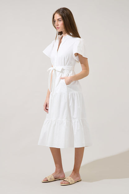 Bellucci Poplin Button Front Tiered Midi Dress