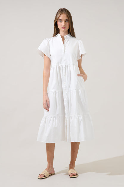 Bellucci Poplin Button Front Tiered Midi Dress