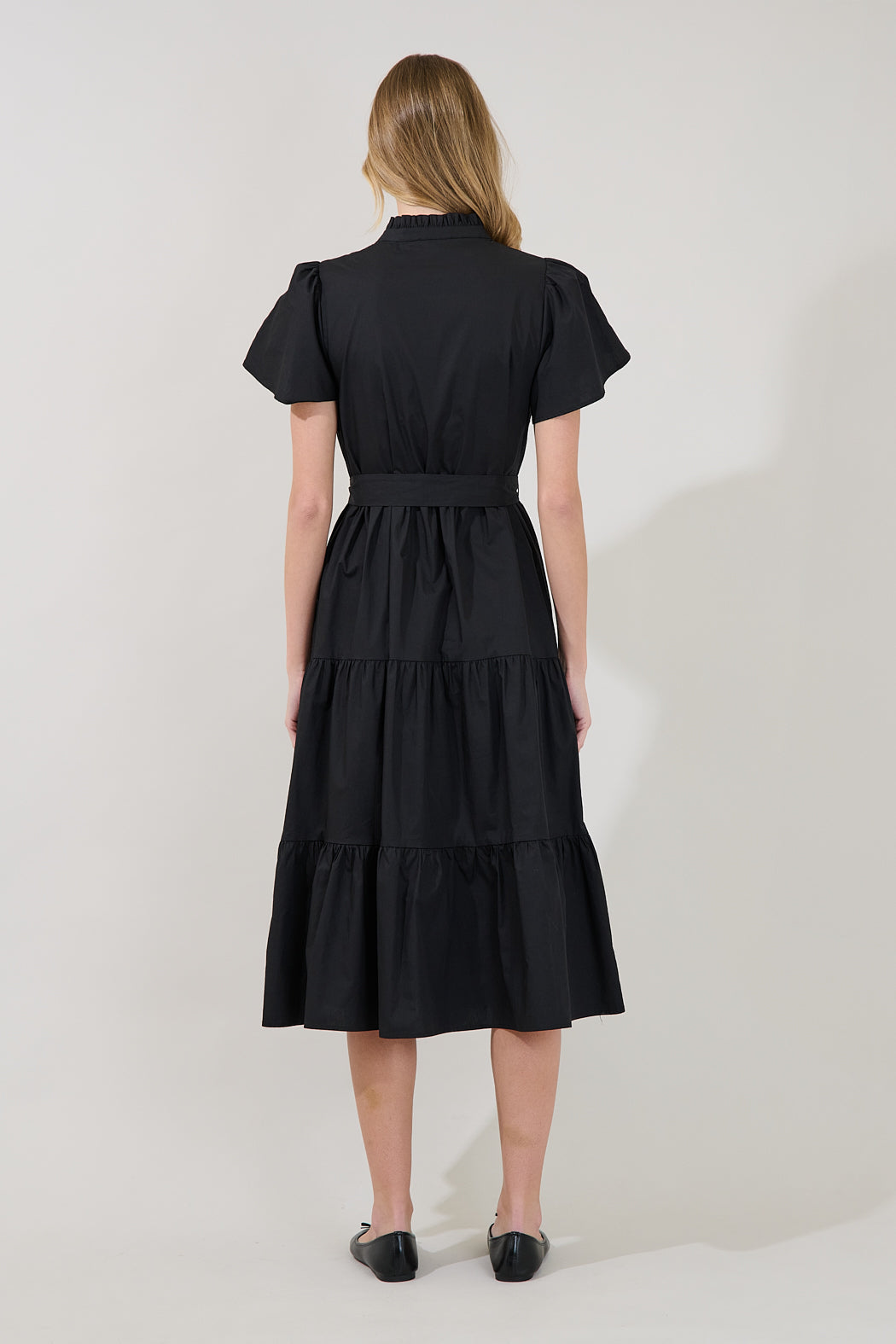 Bellucci Poplin Button Front Tiered Midi Dress