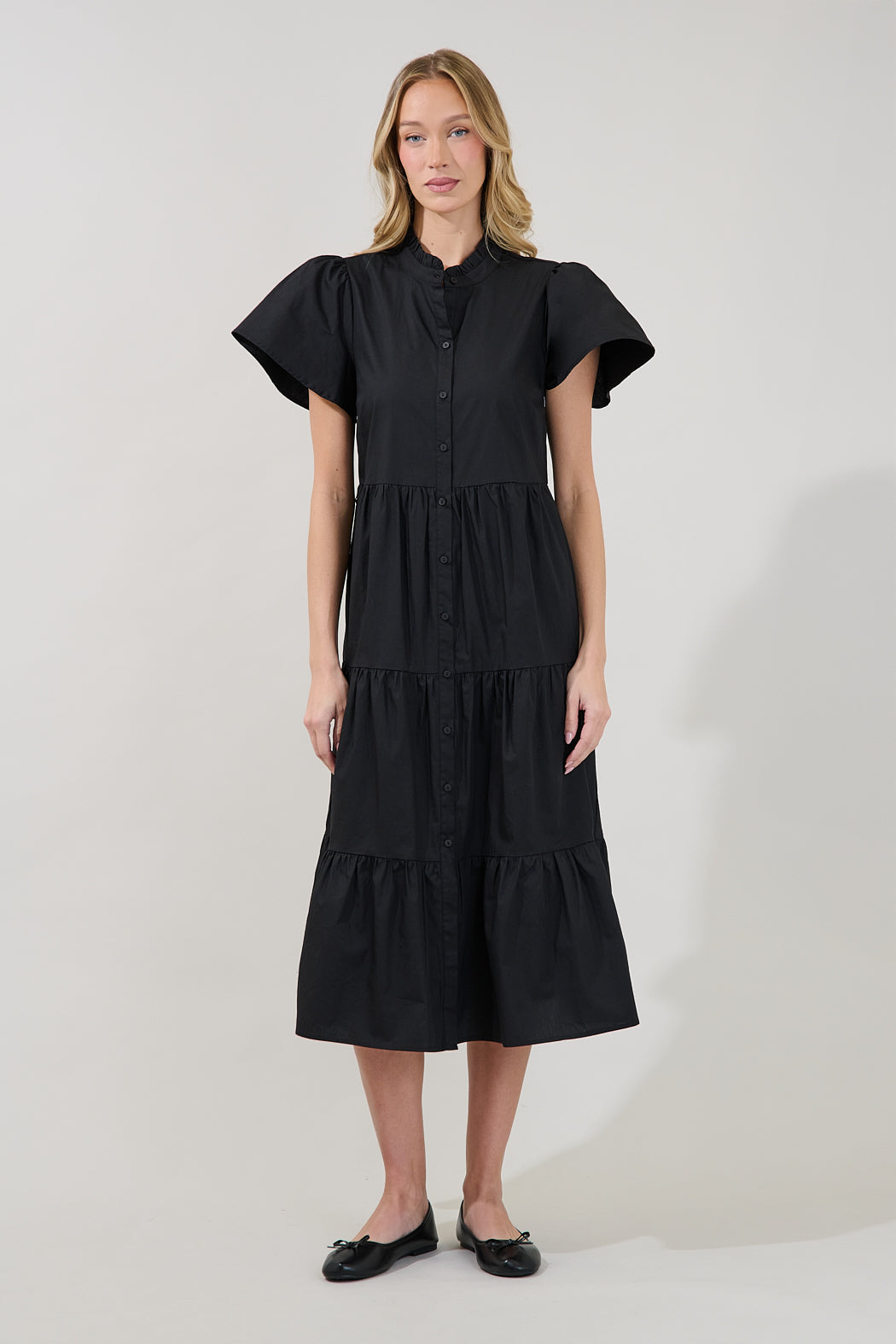 Bellucci Poplin Button Front Tiered Midi Dress