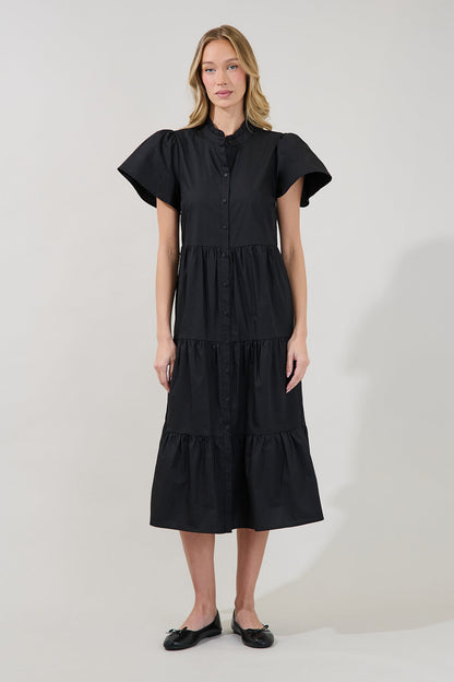 Bellucci Poplin Button Front Tiered Midi Dress