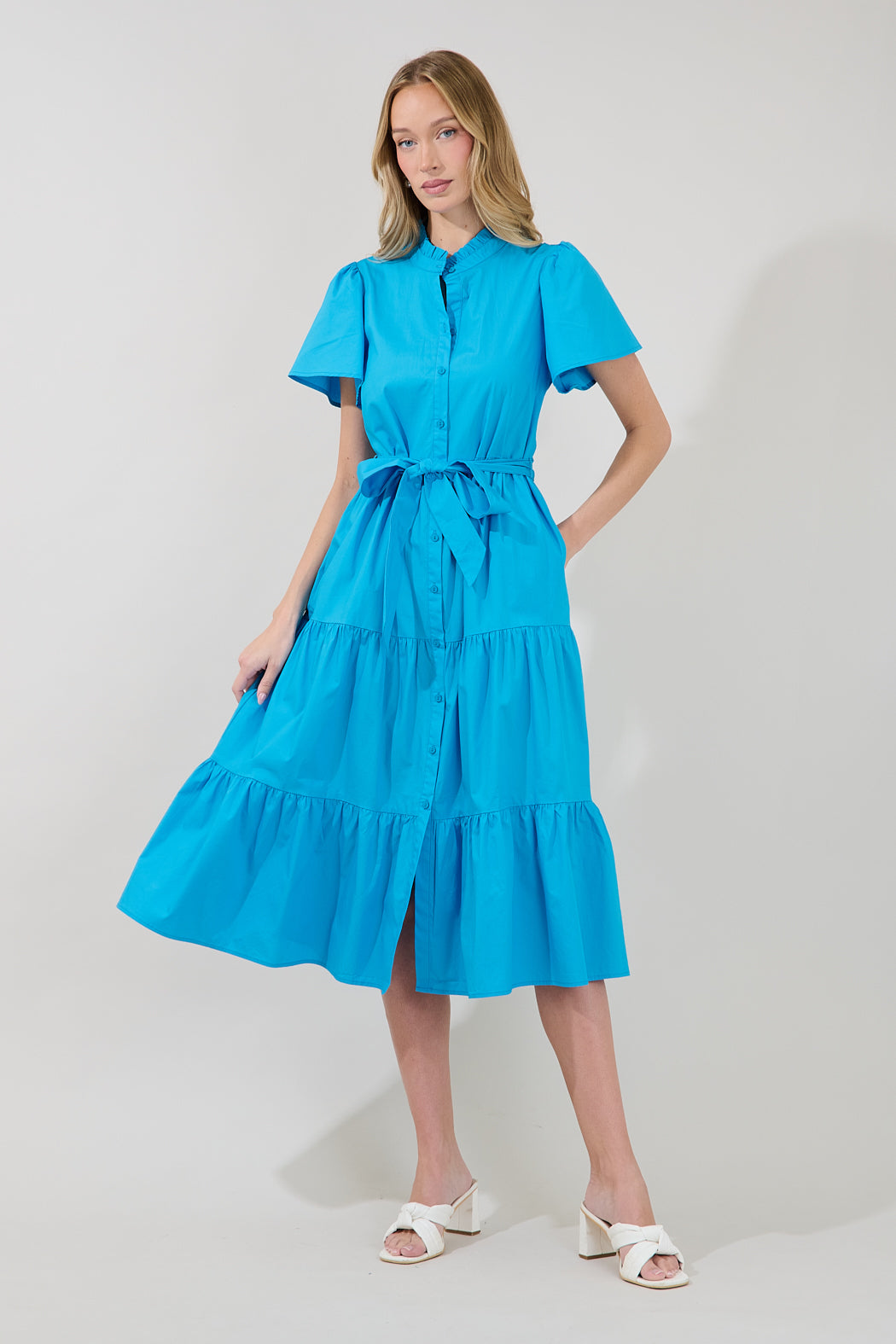 Bellucci Poplin Button Front Tiered Midi Dress