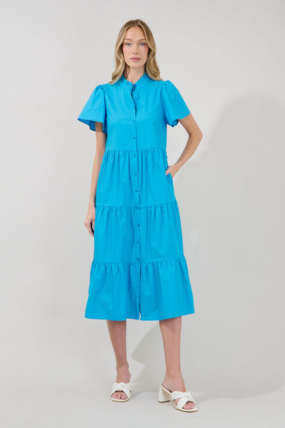 Bellucci Poplin Button Front Tiered Midi Dress