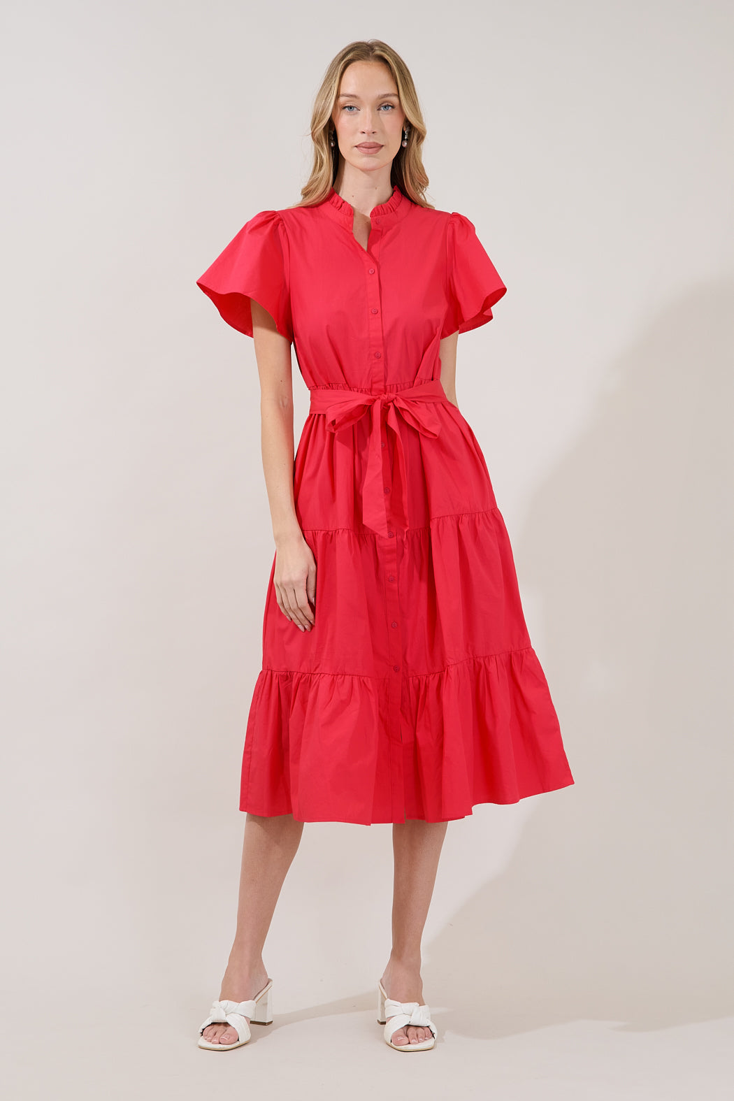 Bellucci Poplin Button Front Tiered Midi Dress