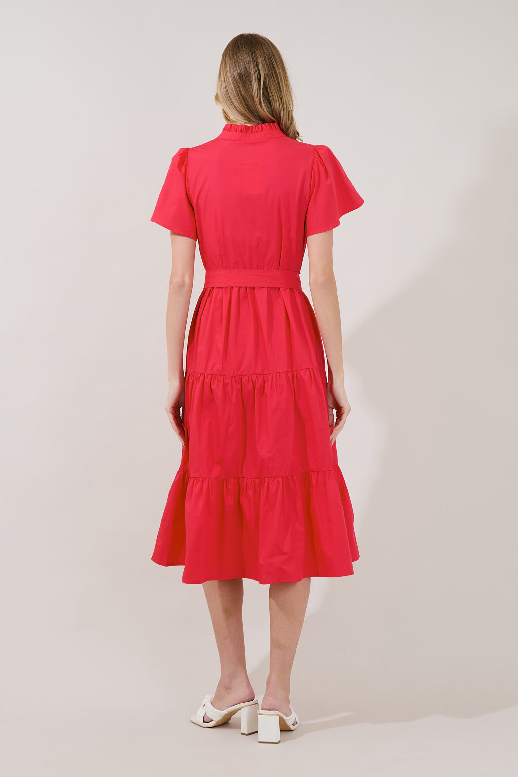 Bellucci Poplin Button Front Tiered Midi Dress