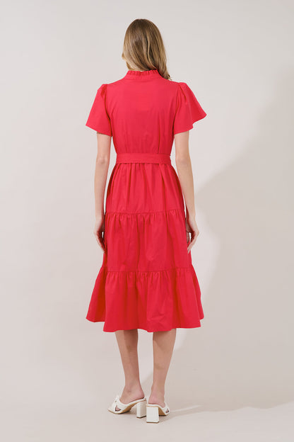 Bellucci Poplin Button Front Tiered Midi Dress