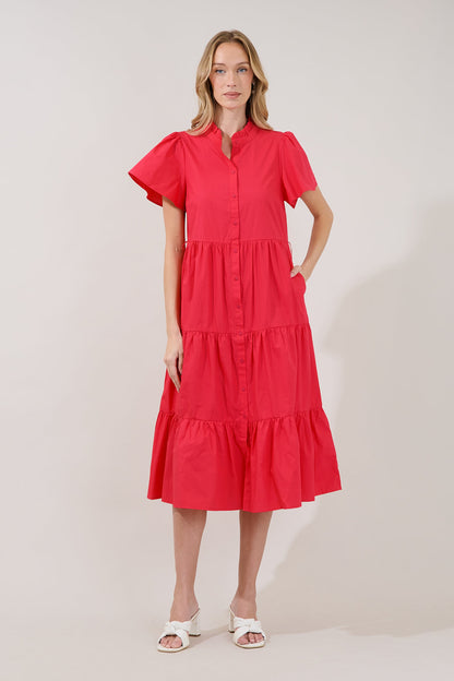 Bellucci Poplin Button Front Tiered Midi Dress