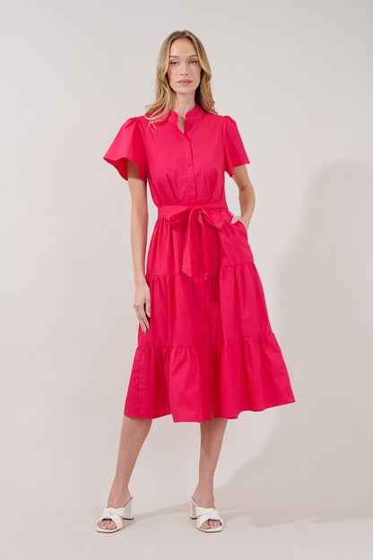 Bellucci Poplin Button Front Tiered Midi Dress
