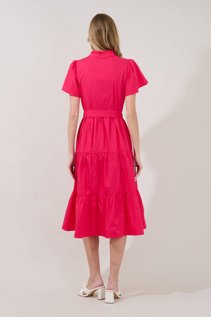 Bellucci Poplin Button Front Tiered Midi Dress