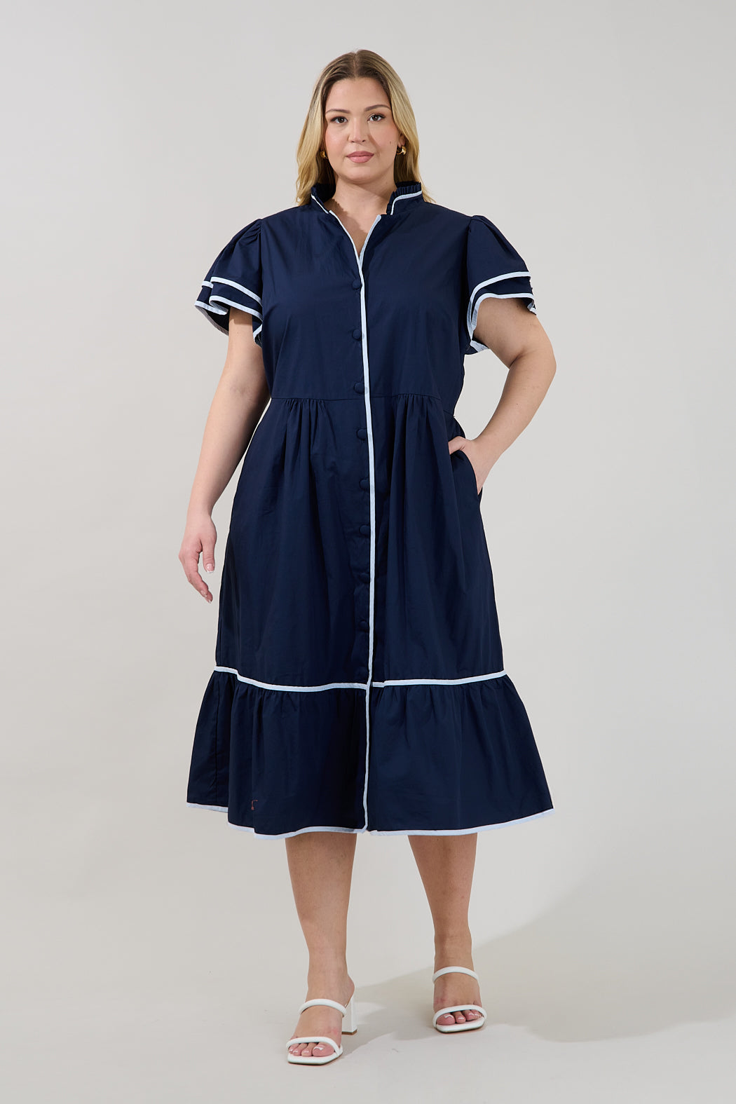 Davie Button Down Midi Dress Curve