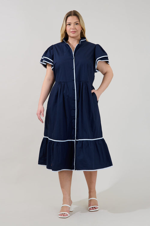 Davie Button Down Midi Dress Curve