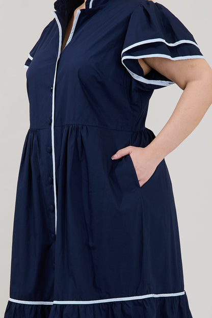 Davie Button Down Midi Dress Curve