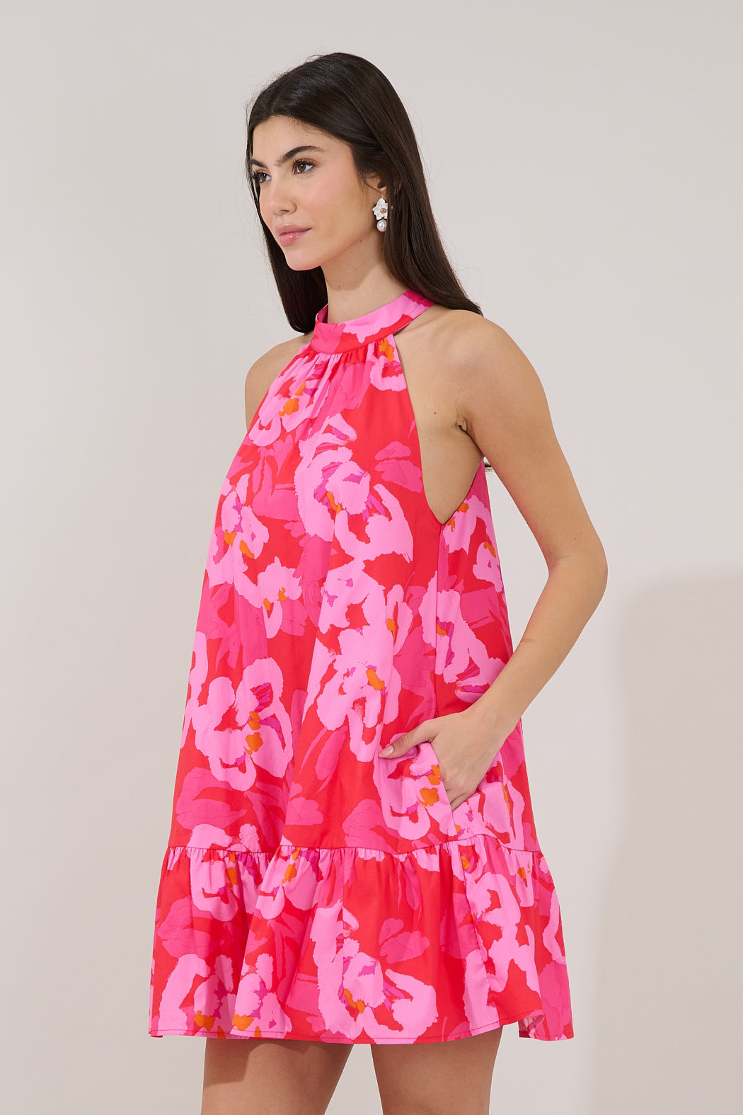 Della Halter Mini Dress Floral