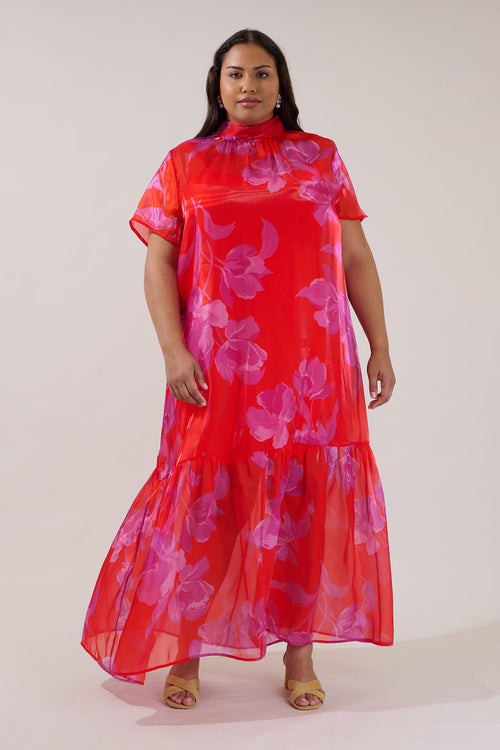 Dime Organza Mockneck Maxi Dress Floral Curve