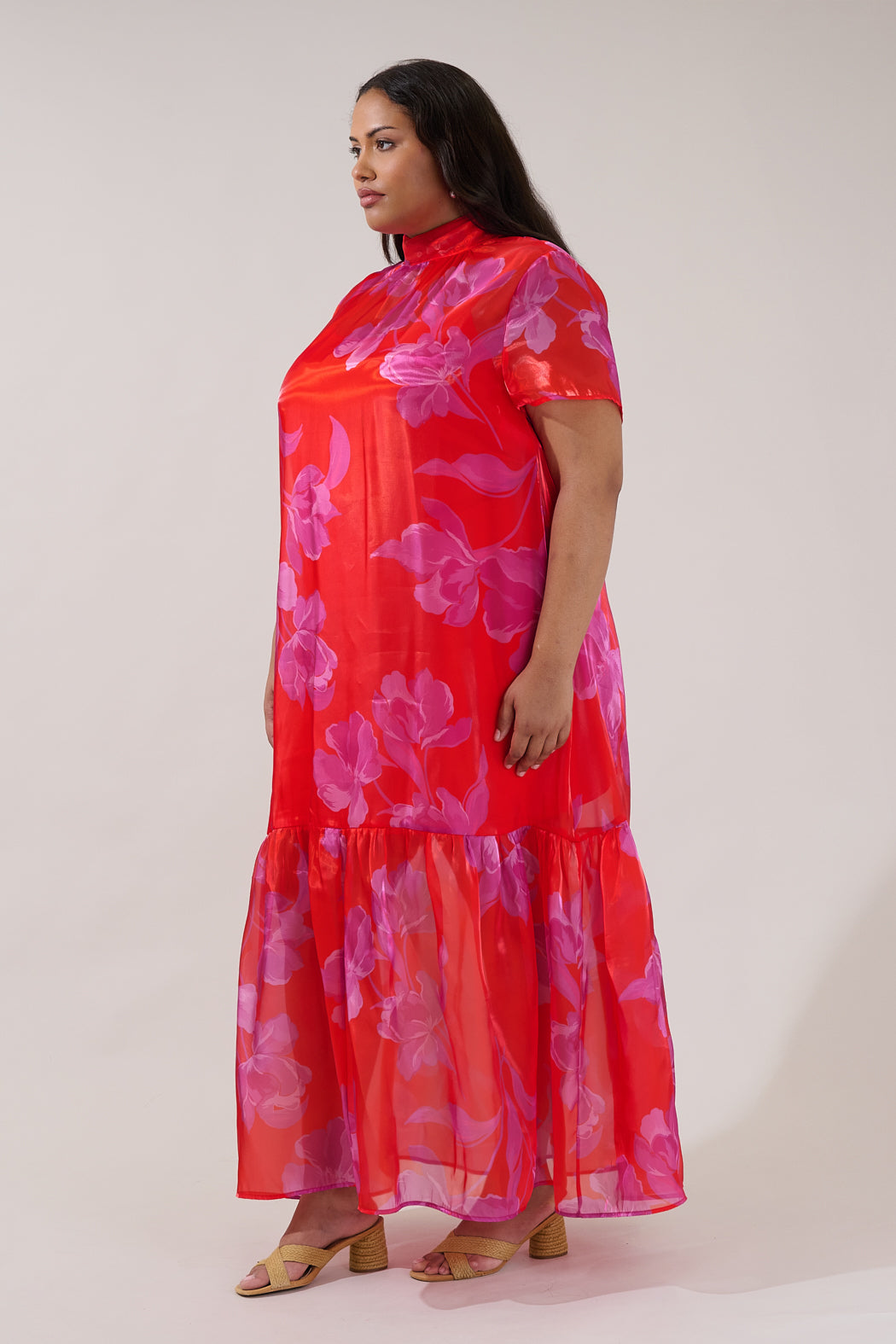 Dime Organza Mockneck Maxi Dress Floral Curve
