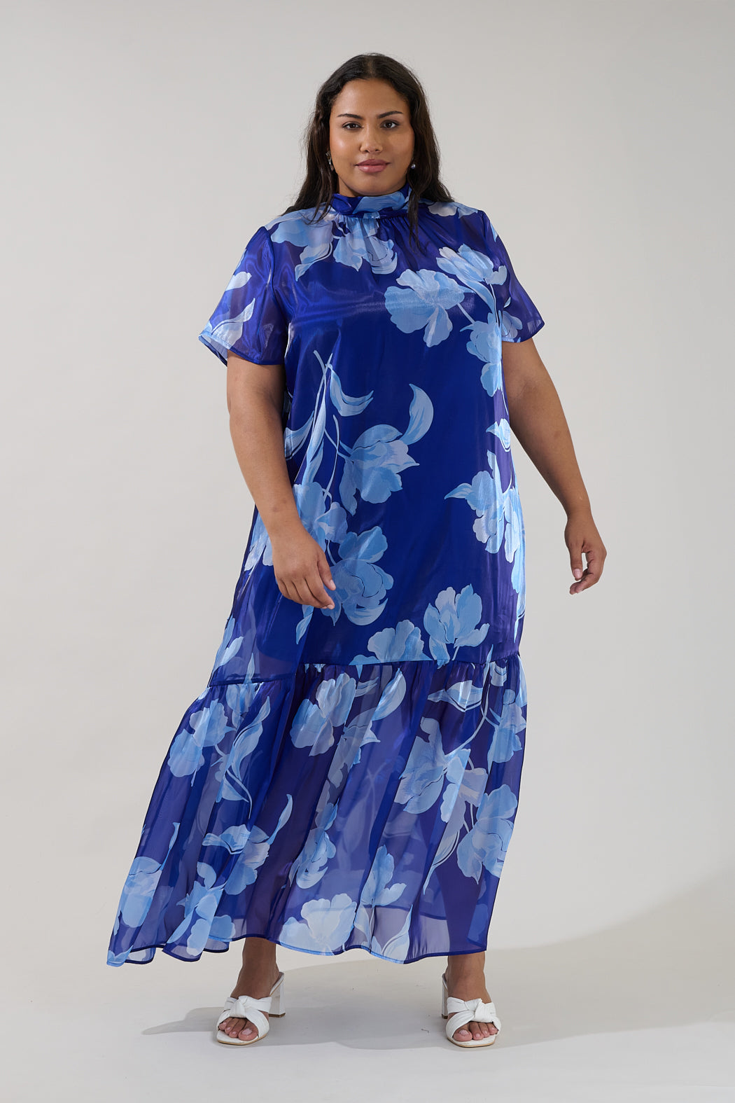 Dime Organza Mockneck Maxi Dress Floral Curve