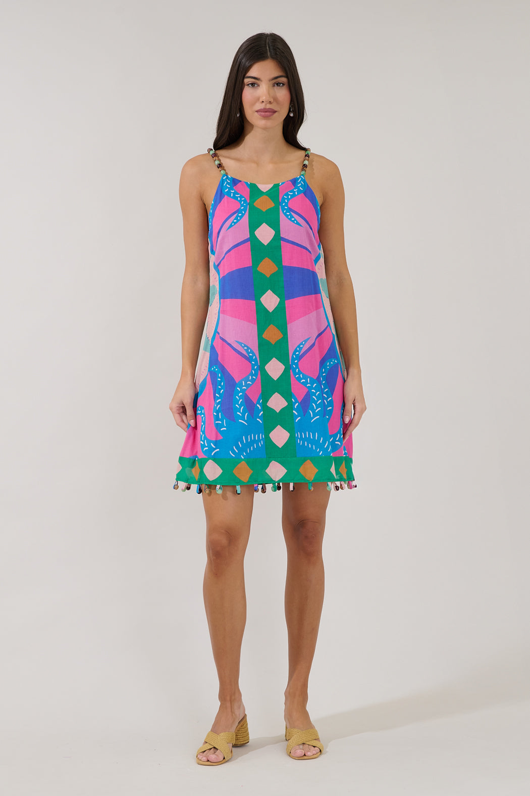 Aurey Beaded Sleeveless Mini Dress Tropical